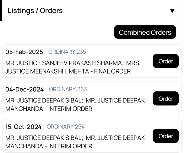 Listings and Orders section with the Combined Orders button and order dates