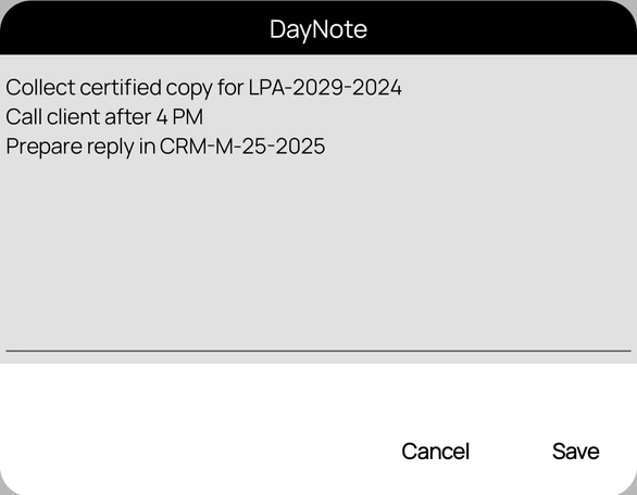 DayNote dialog with reminders for the day