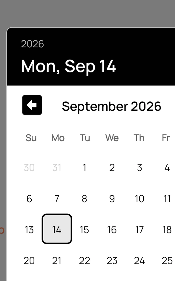 Calendar for choosing a date on the home screen