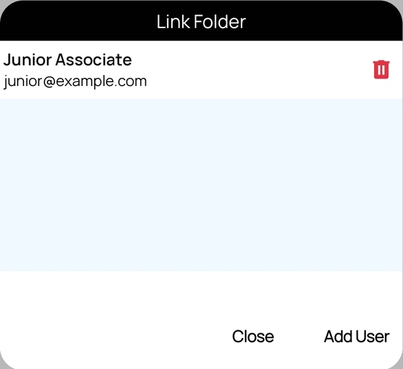 Linked users list with the control used to revoke folder access