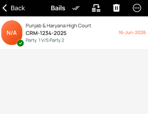 Delete case screen in Court Assistant