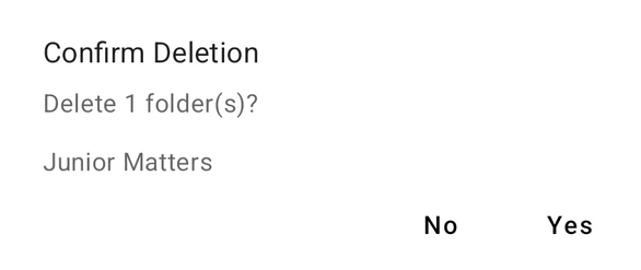 Confirm Deletion message asking to delete one folder